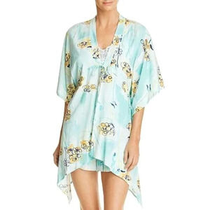 Medium Josie Kimono Style Wrap Aqua‎ Blue Print NWT